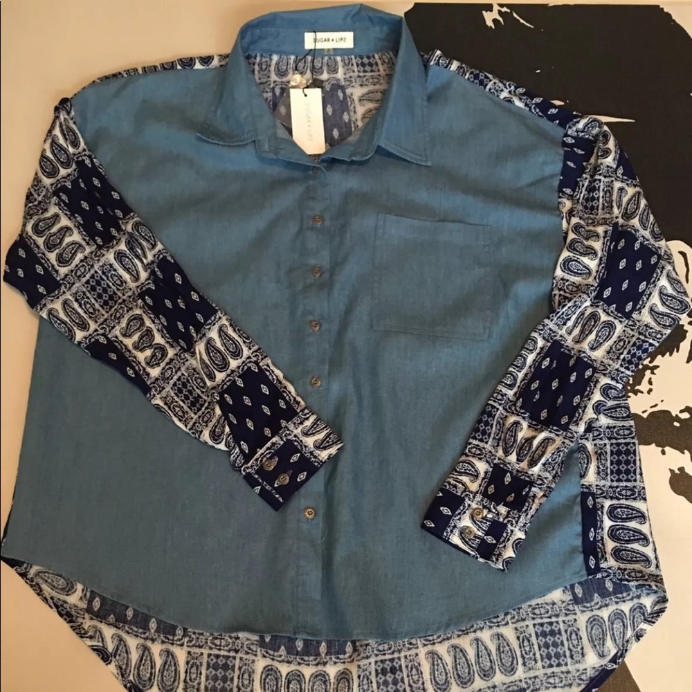 Sugar Lips Chambry Paisley Contrast Print  Shirt